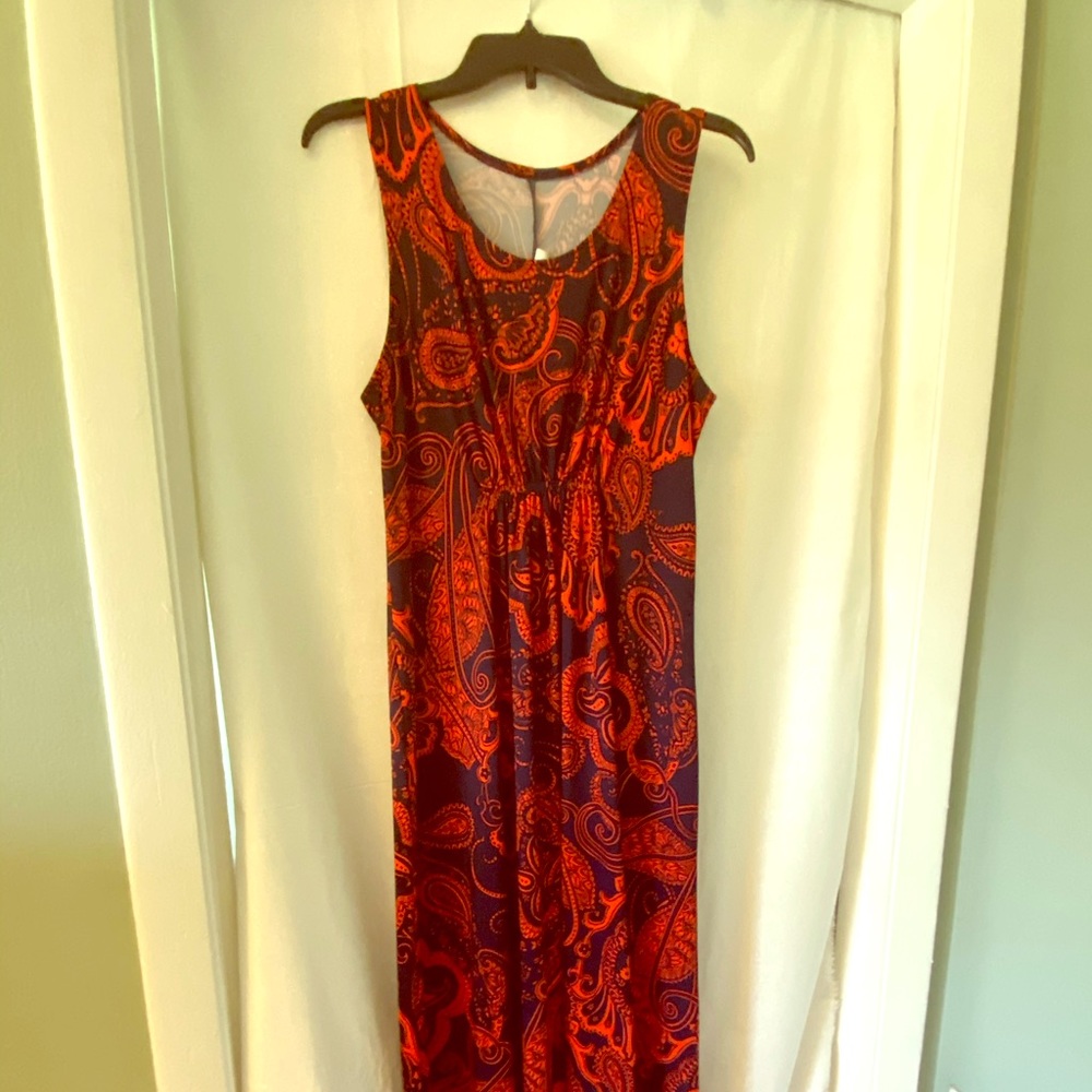 Comfortable summer red/orange navy blue dress